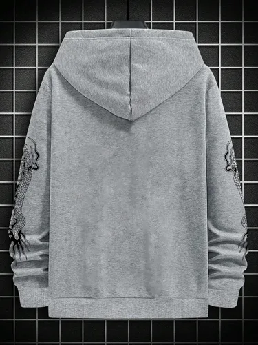 Vista 2 de GORGLITTER Sudadera con capucha para hombre con estampado de letras de dragón Y2K con cordón de manga larga con bolsillo de canguro