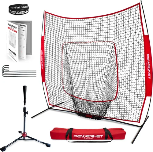 Vista 8 de PowerNet Baseball Softball Practice Net 7x7 with Baseball Accessories for Practice Pitching, Batting & Fielding, Ball Caddy, Weighted Baseballs, Tee