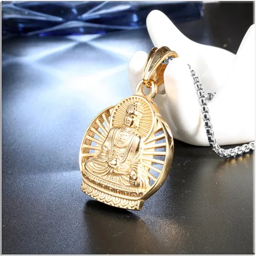 Vista 4 de Xusamss Collar de Buda punk con colgante religioso, cadena de eslabones de 22 pulgadas