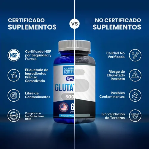 Vista 7 de Suplemento de glutatión certificado NSF 500mg - 60 cápsulas de glutatión