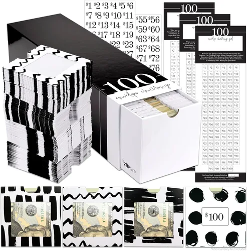 Vista 11 de 52 sobres $1,378 Kit de desafío de ahorro de dinero 56 sobres de relleno de efectivo de tarjetas premium con ventanas de plástico transparente, $