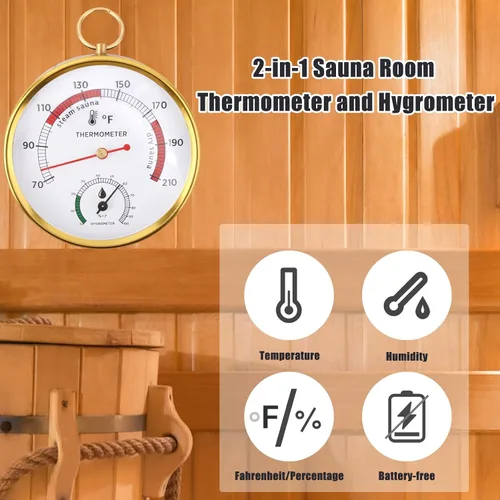 Vista 5 de Penitue Termómetro higrómetro de sauna, montado en la pared, medidor de temperatura y humedad 2 en 1 para sauna Fahrenheit, accesorios de sala