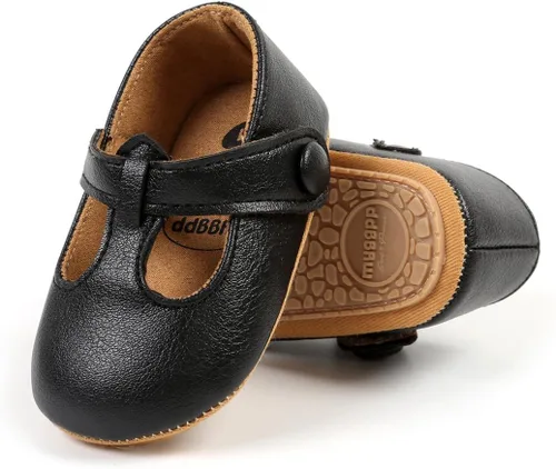 Vista 4 de COSANKIM Zapatos Mary Jane para bebé y niña, suela suave, con lazo, princesa, boda, antideslizantes, para bebé, para primera caminata, zapatos