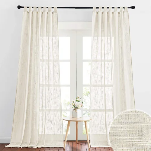 Vista 15 de RYB HOME - Cortinas de lino con textura transparente, 2 paneles