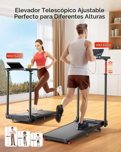 Vista 3 de TOPUTURE Caminadora con barra de mango ajustable e inclinación, cintas de correr plegables para oficina en casa, almohadilla portátil