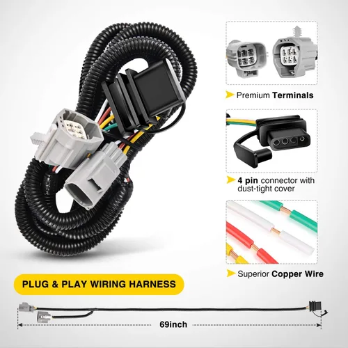 Vista 4 de Nilight - JK-61A Kit receptor de enganche de remolque de parachoques trasero de 2 pulgadas, compatible con Jeep Wrangler JK 2007-2018 de 4 puertas