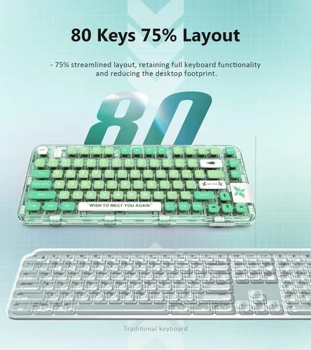 Vista 5 de GK GAMAKAY GK75 Teclado mecánico con junta transparente 75% RGB, BluetoothUSB-C2.4GHz, 80 teclas, interruptor amarillo Gateron de intercambio