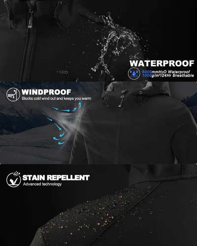 Vista 3 de 33,000ft Chaqueta Softshell con capucha para hombre, impermeable, ligera, aislada, cortavientos, con forro polar