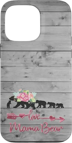Vista 21 de Pink Floral Black Mama Bear Four Cubs on Vintage Gray Rustic Case for iPhone 17