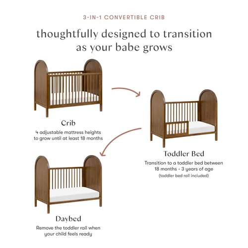 Vista 6 de Babyletto Bondi - Cuna convertible 3 en 1 con kit de conversión de cama para niños pequeños en nogal natural, certificado Greenguard Gold 2-Nogal