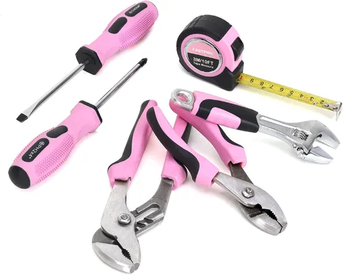 Vista 2 de FASTPRO Kit de herramientas rosa de 7 piezas, juego de herramientas para el hogar para mujeres, herramientas manuales básicas para mantenimiento