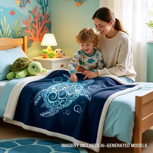Vista 3 de Sleepwish - Manta de vellón de tortuga para niños, niñas y niños, de felpa suave, color teja y turquesa, sherpa, para sofá o silla, tamaño bebé