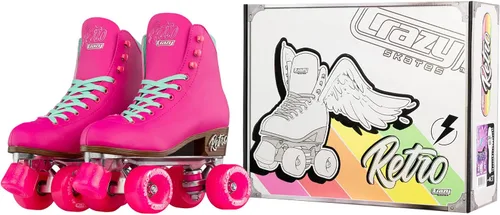 Vista 7 de Crazy Skates Retro Roller Skates Adjustable or Fixed Sizes Classic Quad Skates for Men, Women and Girls Rosa (ajustable)