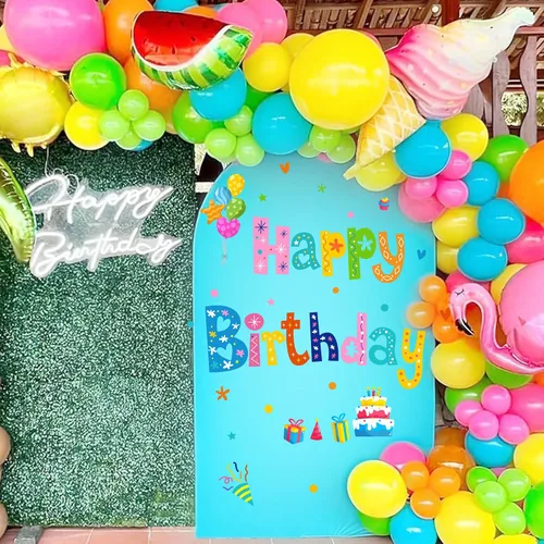 Vista 5 de Colorido cartel de feliz cumpleaños, calcomanías de cumpleaños para telón de fondo, decoraciones de fiesta de cumpleaños para niños, pancarta
