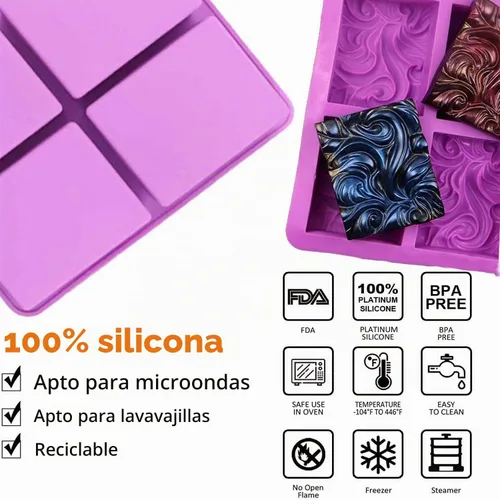 Vista 2 de Paquete de 3 moldes de silicona para jabón, 6 cavidades, molde de jabón de silicona rectangular, ovalado y formas de flores, moldes de jabón