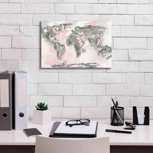 Vista 3 de Epic Graffiti 'World Map Blush' por Chris Paschke, lienzo de arte de pared Giclée, 18 x 12 pulgadas