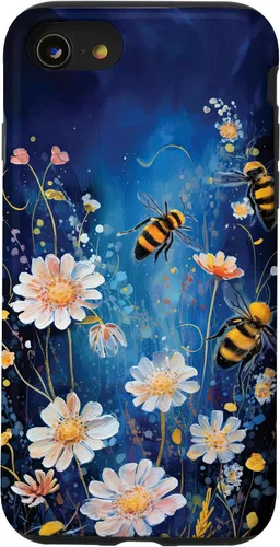 Vista 18 de Bees and Wildflowers on Dark Blue Case for iPhone 17