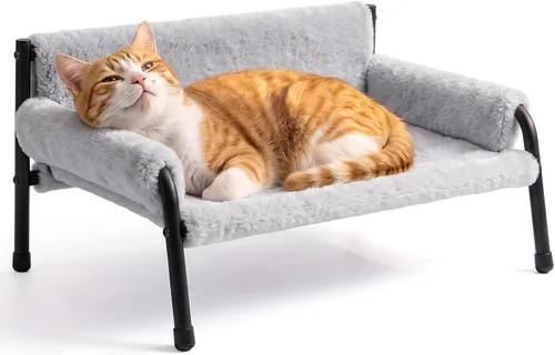 Vista 11 de Sofá cama elevada para gatos de interior, sofá de gato con marco de metal Beige