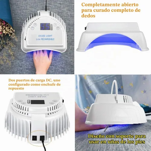 Vista 5 de 64W recargable Pro LED Gel Nail UV luz UV LED lámpara de uñas inalámbrico LED luz para uñas (blanco)