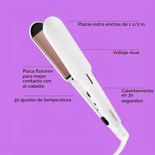 Vista 2 de Conair - Plancha para el cabello, doble cerámica, platos extra anchos de 1 Blanco