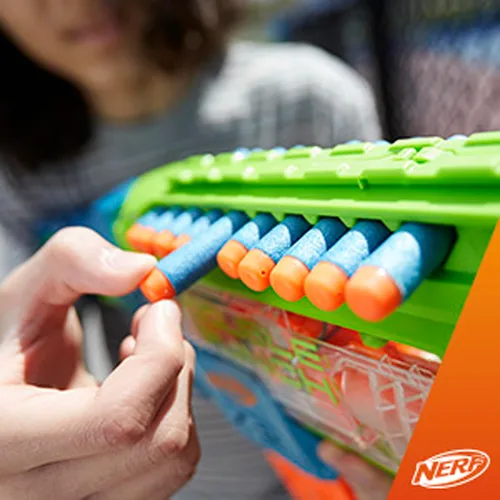 Vista 9 de Nerf Elite 2.0 - Pistola motorizada de doble perforación, 50 dardos, 2 clips de 10 dardos, a partir de 8 años