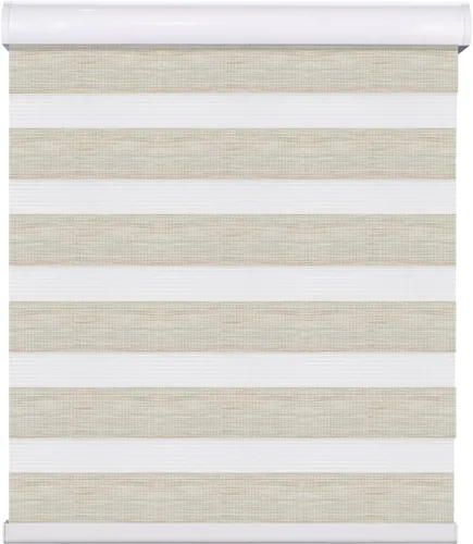 Vista 6 de Yin Yang Persianas opacas inalámbricas de cebra, diseño de cebra, color albaricoque, de doble capa, de tela transparente, horizontal, con protección