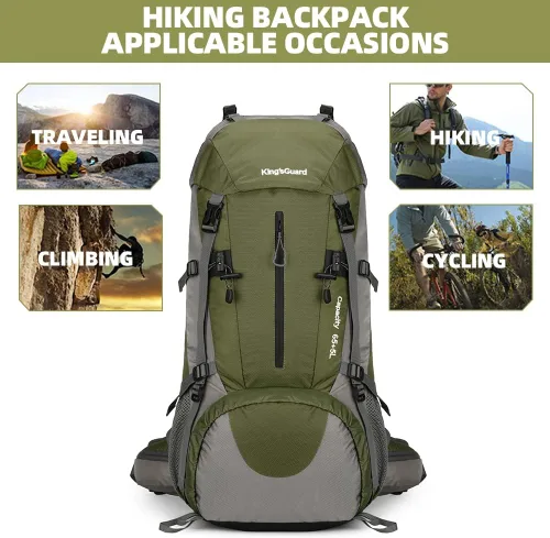 Vista 2 de Mochila de 70 L para Camping, Senderismo, Escalada al Aire Libre con Funda Impermeable para Lluvia