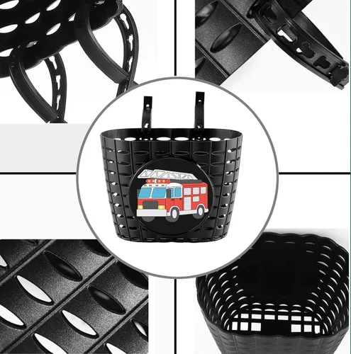 Vista 3 de Boys Bike Basket, Cute Bicycle Basket for Kids, Toddlers, Plastic Front Handlebar Basket for Scooter, Tricycle