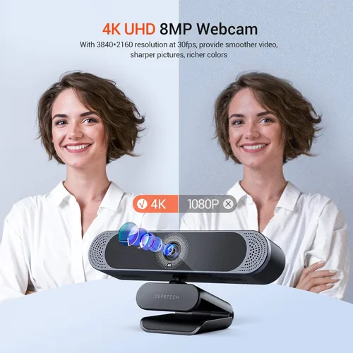 Vista 2 de DEPSTECH Cámara web 4K, DW49 HD 8MP equipada con cámara web de enfoque automático con sensor Sony con micrófono, cubierta de privacidad, cámara web