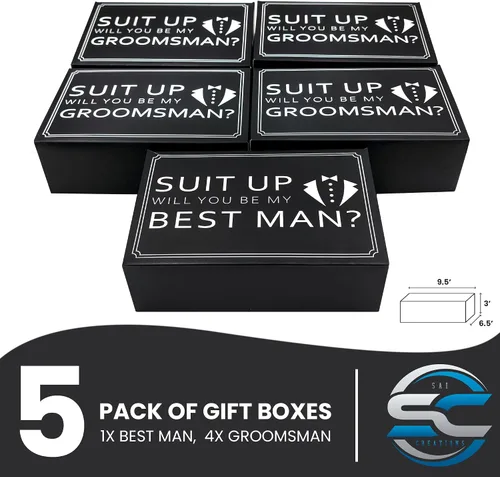 Vista 3 de Paquete de regalo definitivo para padrinos de boda, juego de 6 paquetes, total de 35 piezas, elección de regalo pensada para padrinos de boda