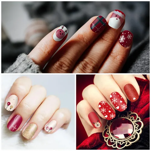 Vista 4 de 20 hojas de calcomanías de esmalte de uñas de Navidad, envolturas completas para mujeres, tiras de gel autoadhesivas de manicura con lima de uñas