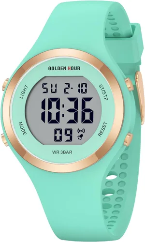 Vista 14 de GOLDEN HOUR Reloj deportivo impermeable para mujer con cronógrafo digital y correa de silicona
