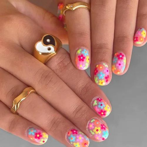 Vista 14 de Uñas postizas a presión de otoño, uñas postizas cortas cuadradas de MABKJLF de cobertura completa con diseños de diente de león, uñas adhesivas