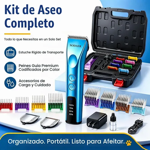 Vista 7 de Cortapelos profesional para perros, cortadora de pelo inalámbrica Azul