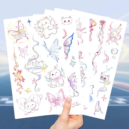 Vista 4 de 10 hojas de tatuajes temporales de mariposa de dibujos animados para niños, tatuajes temporales, calcomanías de tatuajes temporales, lindos