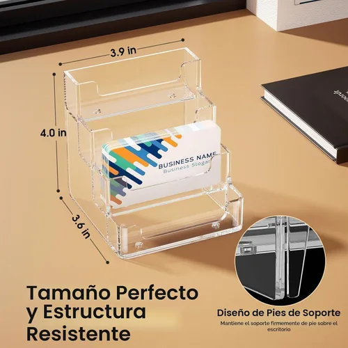 Vista 3 de MaxGear Tarjetero transparente, soporte acrílico para tarjetas de visita para escritorio con 4 niveles, soporte de plástico transparente