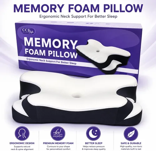 Vista 8 de Almohada cervical para dormir de lado, almohada ergonómica de espuma viscoelástica para aliviar el dolor de cuello y hombros, almohada ortopédica