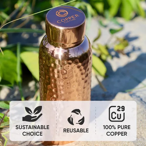Vista 7 de Juego de 2 botellas de agua de cobre con vasos, botellas de cobre puro con acabado martillado de 34 onzas con vasos para beber, recipiente a prueba