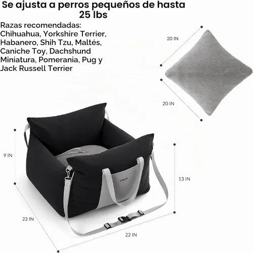 Vista 6 de Lesure Asiento de Coche Elevador para Perros Pequeños - Asiento de Coche Impermeable para Perros con Bolsillos de Almacenamiento, Correa