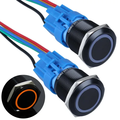 Vista 21 de 2 interruptores de botón de bloqueo de 0.748 in de 12 V-24 V, anillo de CC LED 1NO 1NC impermeable botón de metal negro encendido apagado