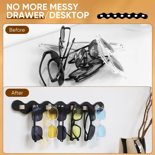 Vista 5 de Paquete de 2 organizadores de lentes de sol, soporte para lentes de sol, montaje en pared, soporte para lentes colgantes con 7 ranuras, soporte