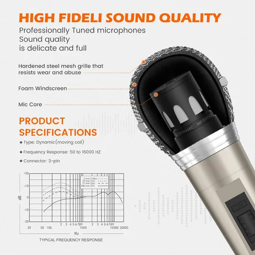 Vista 3 de talomen Micrófono con cable para cantar, hembra de metal, interruptor de encendido/apagado, micrófono dinámico vocal profesional con cable de audio