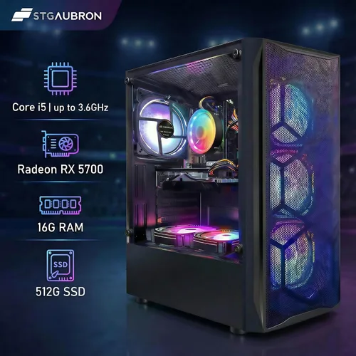 Vista 2 de Escritorio para PC para juegos STGAubron, Core I5, RX 5700 8G, RAM 16G, SSD 512G Gaming Computer Tower for Streaming,Video Editing,Home,School,I5