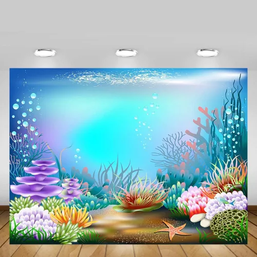 Vista 5 de MEHOFOND Fondo de fotografía azul morado bajo el mar de 8 x 6 pies, temática de sirena oceánica, decoración de fiesta de cumpleaños, burbujas