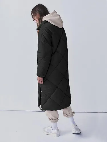 Vista 4 de Tankaneo Chaqueta acolchada acolchada para mujer, abrigos largos de invierno con cremallera, ropa de abrigo holgada con bolsillos