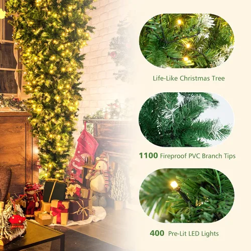 Vista 5 de BestComfort Árbol de Navidad artificial preiluminado, 7.5 pies invertido con 1100 puntas de rama, 400 luces LED, 8 modos de iluminación