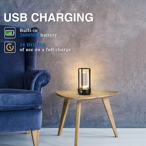 Vista 4 de Anxingtools Lámpara de Mesa Portátil de Metal, Lámpara de Mesa Inalámbrica, Lámpara de Escritorio LED Portátil Recargable con Batería, Atenuación