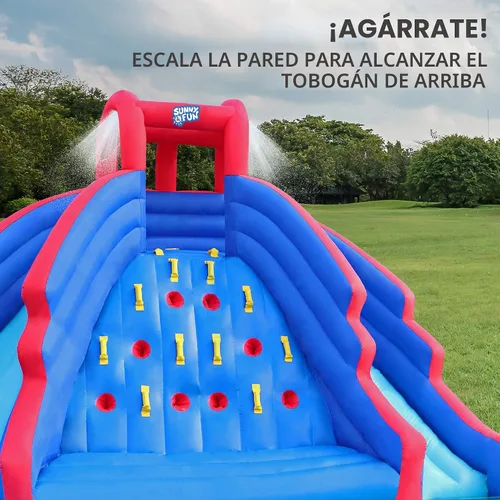 Vista 5 de Sunny & Fun Ultra Climber - Parque inflable de tobogán acuático – Resistente para diversión al aire libre – Pared de escalada, dos toboganes