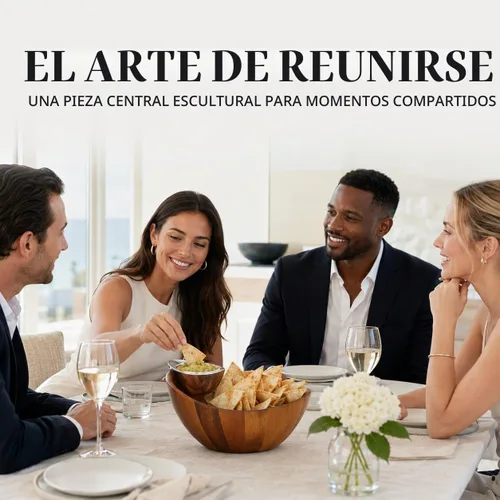 Vista 5 de Nambe - Colección Serveware - Harmony Chip y cuenco de inmersión - Mide 12 x 6.5 pulgadas - Fabricado con madera de acacia y aleación nambe