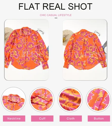 Vista 5 de EVALESS Blusas con botones para mujer, blusas de manga larga con estampado de moda 2024
